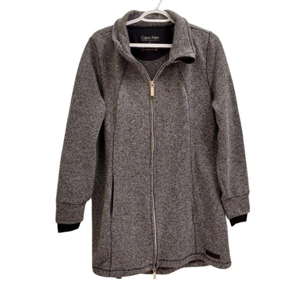 Calvin Klein Gray Knit Jacket Full Zip Pockets Long Sleeve Coat Size L - Picture 1 of 8